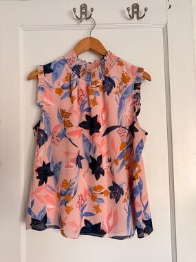 J. Crew Pink and Blue Ruffled Blouse